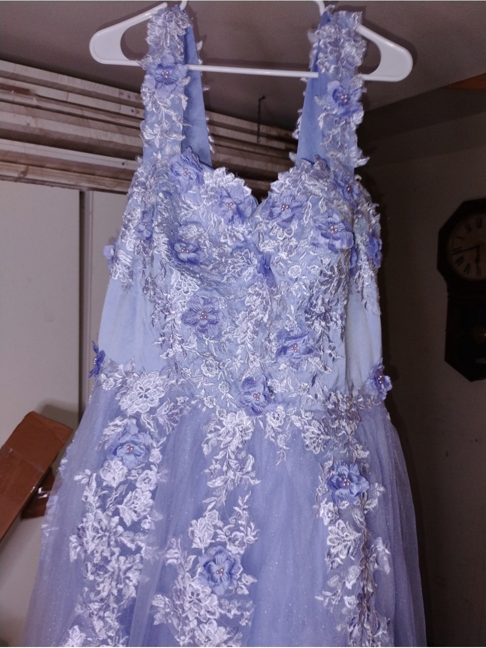 Periwinkle Blue Floral Appliqué Tulle Gown